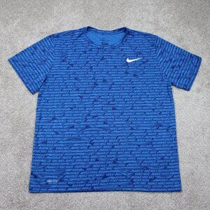 Nike AOP Shirt Mens XL Blue Dri-Fit Spell Out All Over Print S/S‎ Polyester